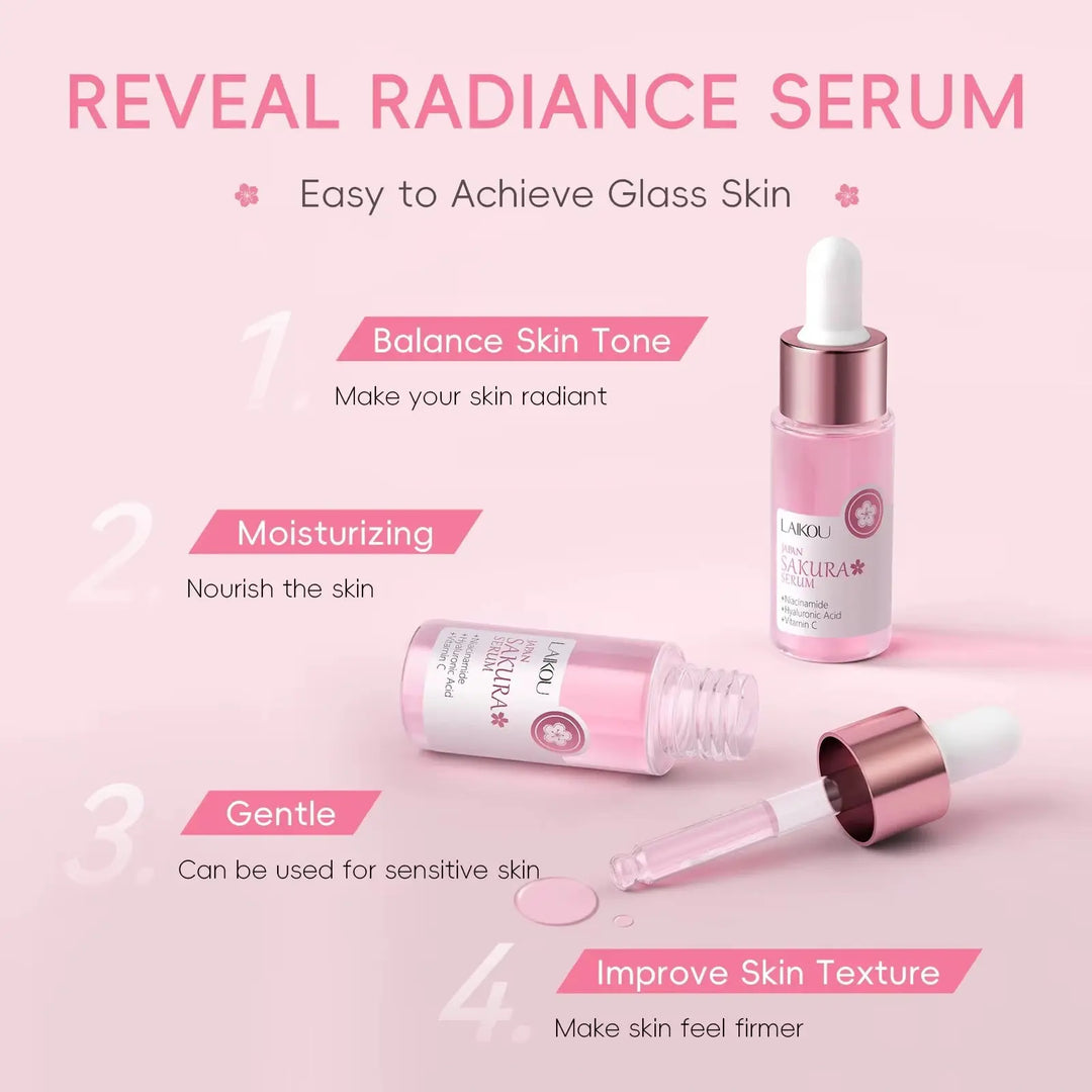 LAIKOU Sakura Face Serum Brightening Essence Shrink Pores Hydrating Moisturizing Treatment Repair Serum Skin Care 17ml or 30ml Liana Skincare