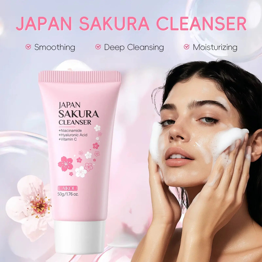 Laikou Sakura Facial Cleanser Deep Cleansing Pores Oil Control Moisturizing Brightening Face Wash Gentle For All Skin Types 50g Liana Skincare