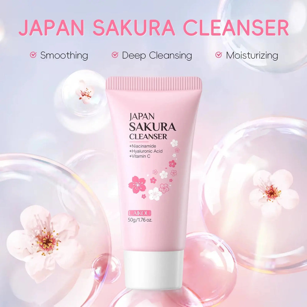 Laikou Sakura Facial Cleanser Deep Cleansing Pores Oil Control Moisturizing Brightening Face Wash Gentle For All Skin Types 50g Liana Skincare