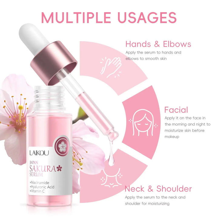 LAIKOU Sakura Face Serum Brightening Essence Shrink Pores Hydrating Moisturizing Treatment Repair Serum Skin Care 17ml or 30ml Liana Skincare