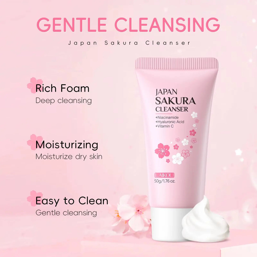 Laikou Sakura Facial Cleanser Deep Cleansing Pores Oil Control Moisturizing Brightening Face Wash Gentle For All Skin Types 50g Liana Skincare