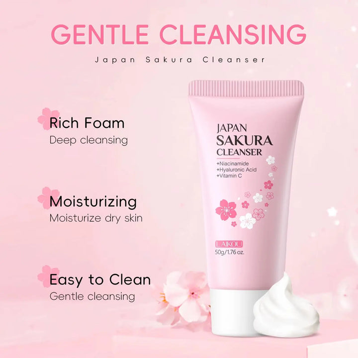 Laikou Sakura Facial Cleanser Deep Cleansing Pores Oil Control Moisturizing Brightening Face Wash Gentle For All Skin Types 50g Liana Skincare